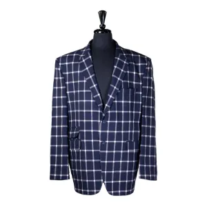Mens Blazer Blue White Check Plaid Wool Handmade Dress Formal Suit Jacket Wedding Sport Coat 48R