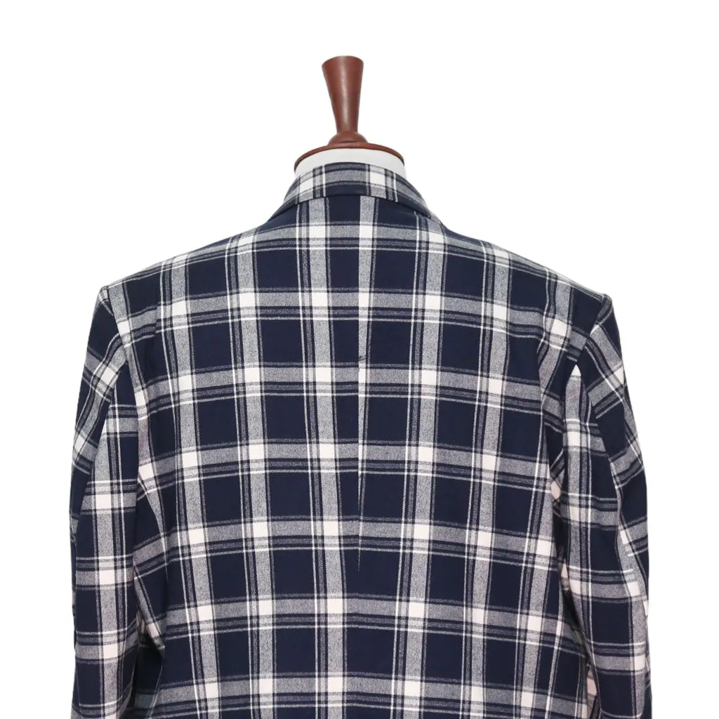 Mens Blazer Blue White Plaid Check Wool Handmade Dress Formal Suit Jacket Wedding Sport Coat 46R