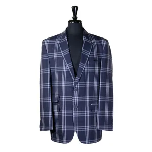 Mens Blazer Blue White Red Plaid Check Wool Dress Formal Suit Jacket Wedding Sport Coat 44R