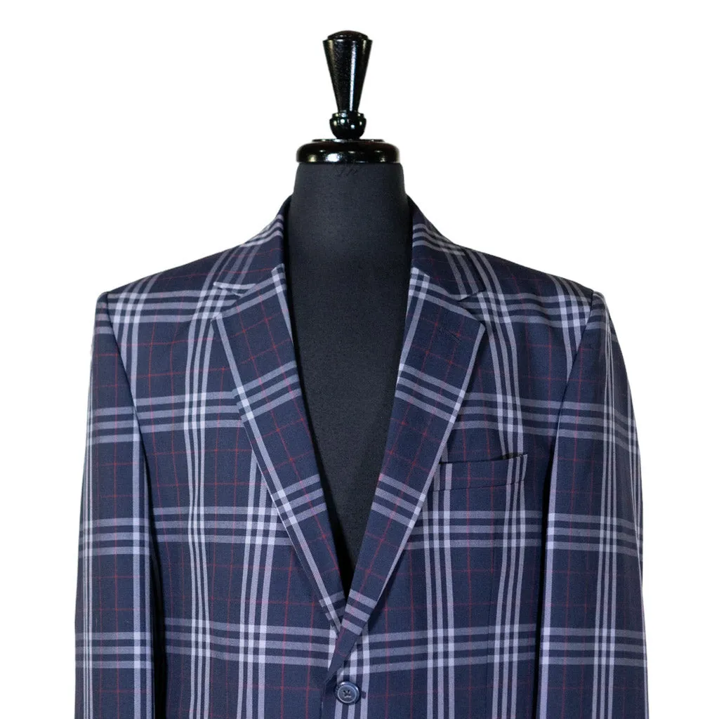 Mens Blazer Blue White Red Plaid Check Wool Dress Formal Suit Jacket Wedding Sport Coat 44R