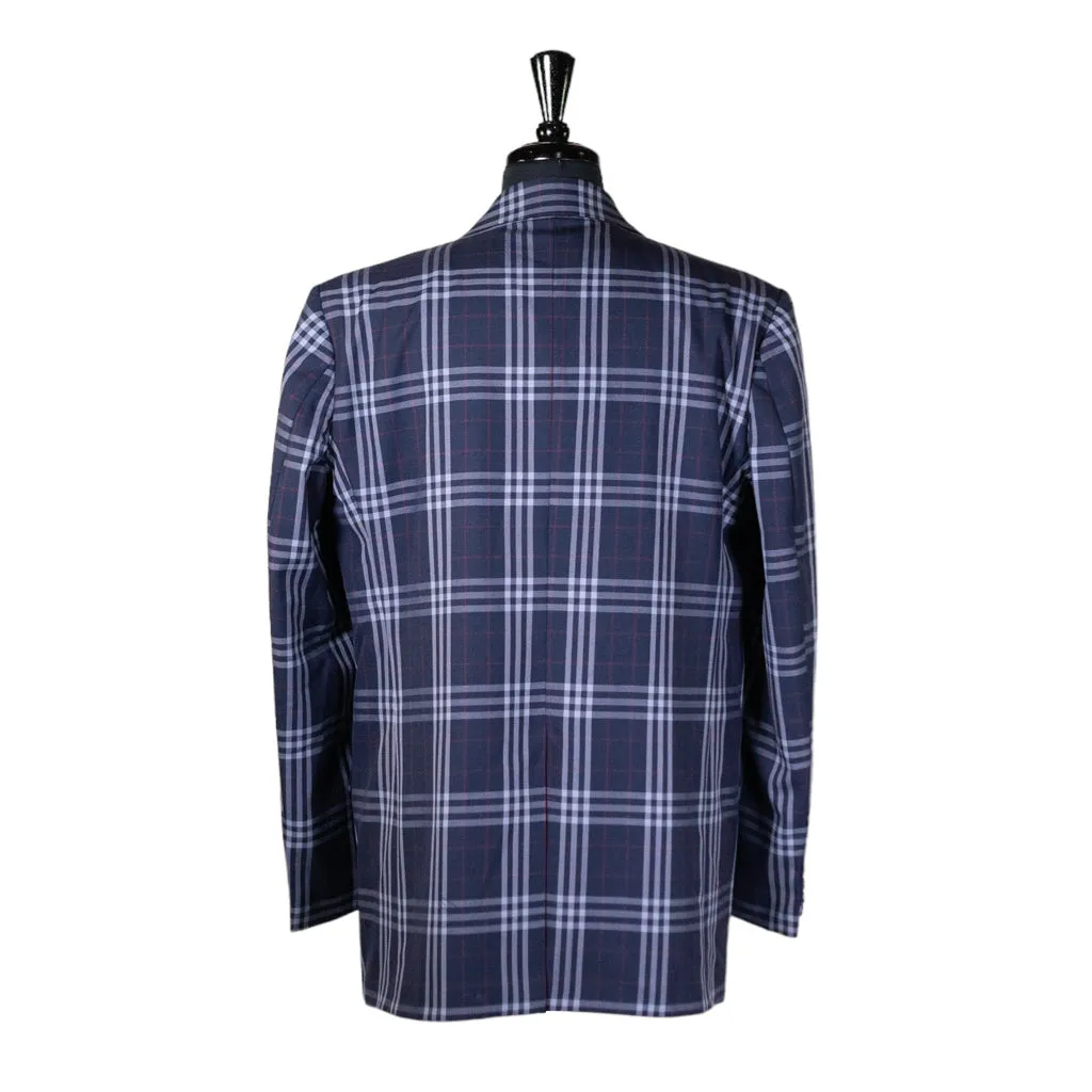 Mens Blazer Blue White Red Plaid Check Wool Dress Formal Suit Jacket Wedding Sport Coat 44R