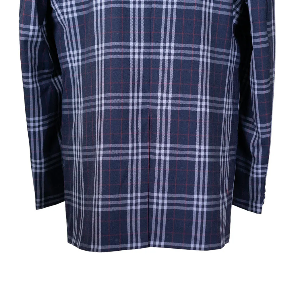 Mens Blazer Blue White Red Plaid Check Wool Dress Formal Suit Jacket Wedding Sport Coat 44R