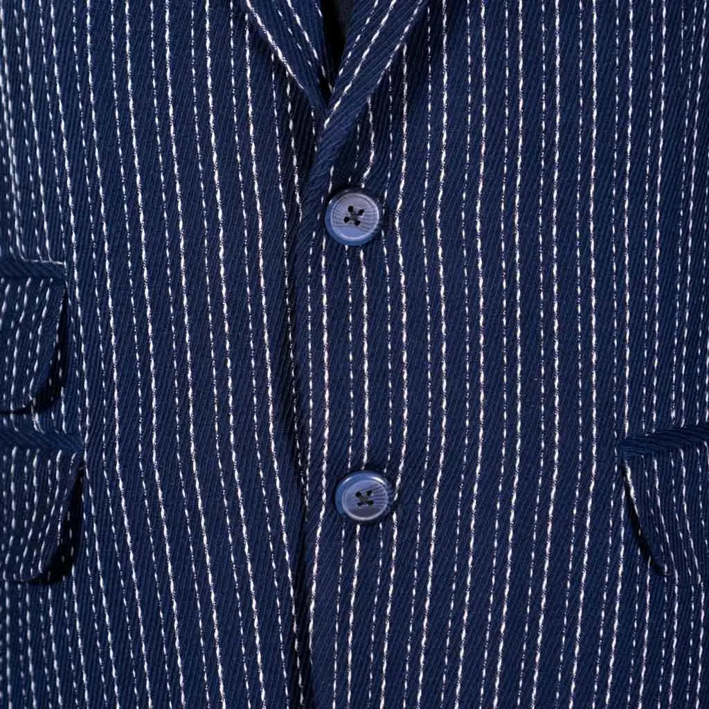 Mens Blazer Blue White Striped Wool Handmade Dress Formal Suit Jacket Wedding Sport Coat 42R