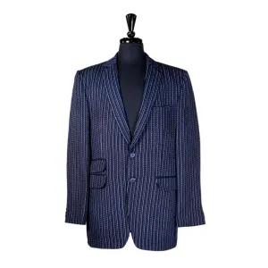 Mens Blazer Blue White Striped Wool Handmade Dress Formal Suit Jacket Wedding Sport Coat 42R