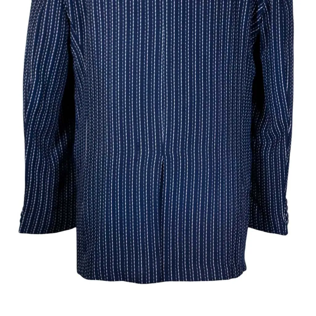 Mens Blazer Blue White Striped Wool Handmade Dress Formal Suit Jacket Wedding Sport Coat 42R