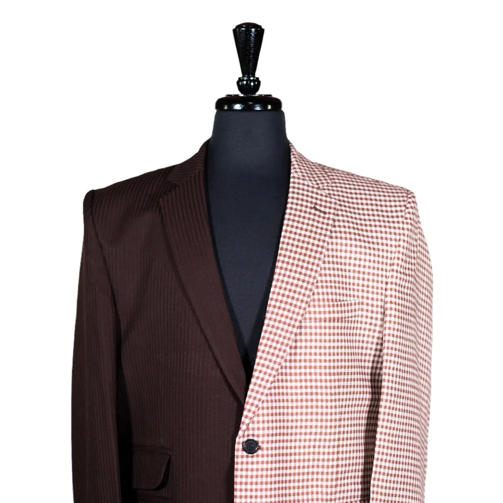 Men's Blazer Brown White Check Wool Tuxedo Jacket Sport Coat (42R)
