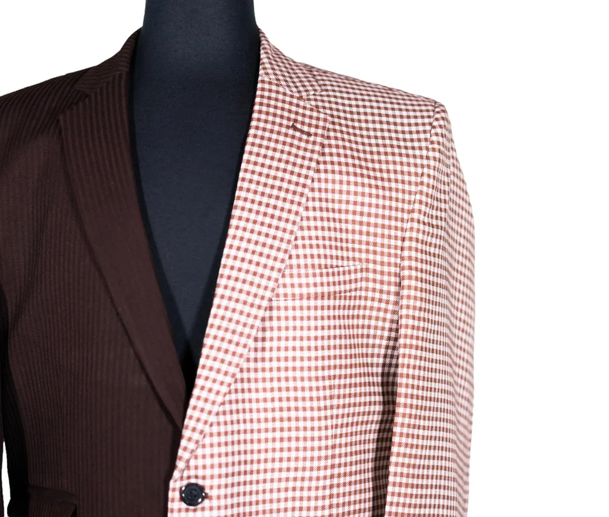 Men's Blazer Brown White Check Wool Tuxedo Jacket Sport Coat (42R)