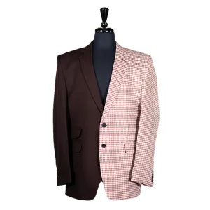 Men's Blazer Brown White Check Wool Tuxedo Jacket Sport Coat (42R)