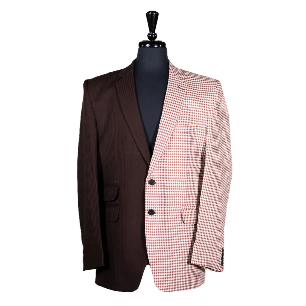 Men's Blazer Brown White Check Wool Tuxedo Jacket Sport Coat (42R)