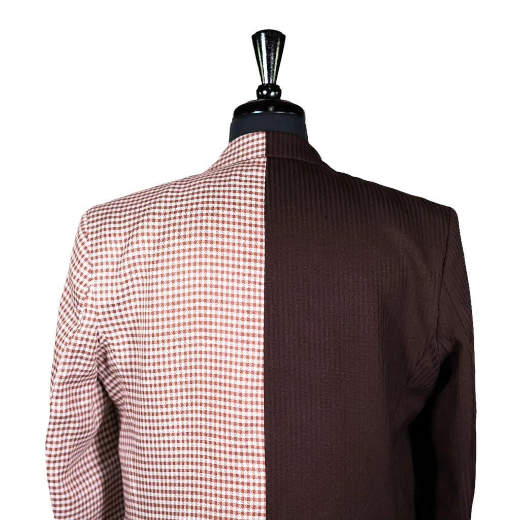 Men's Blazer Brown White Check Wool Tuxedo Jacket Sport Coat (42R)