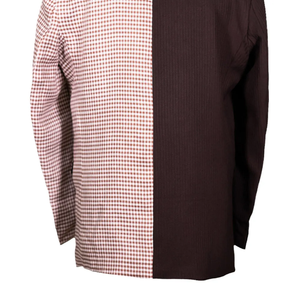 Men's Blazer Brown White Check Wool Tuxedo Jacket Sport Coat (42R)