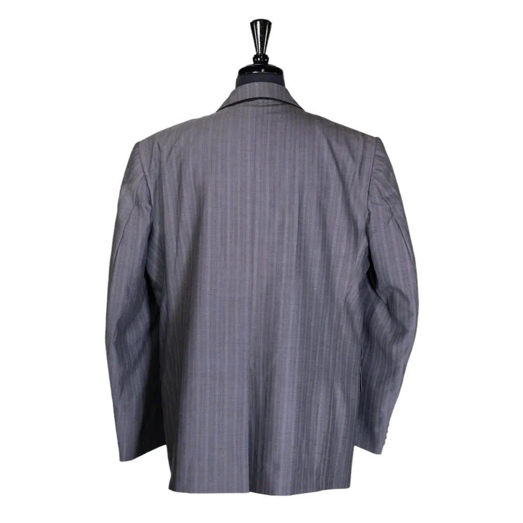 Men's Blazer Gray Blue Striped Wool Jacket Sport Coat (46R)