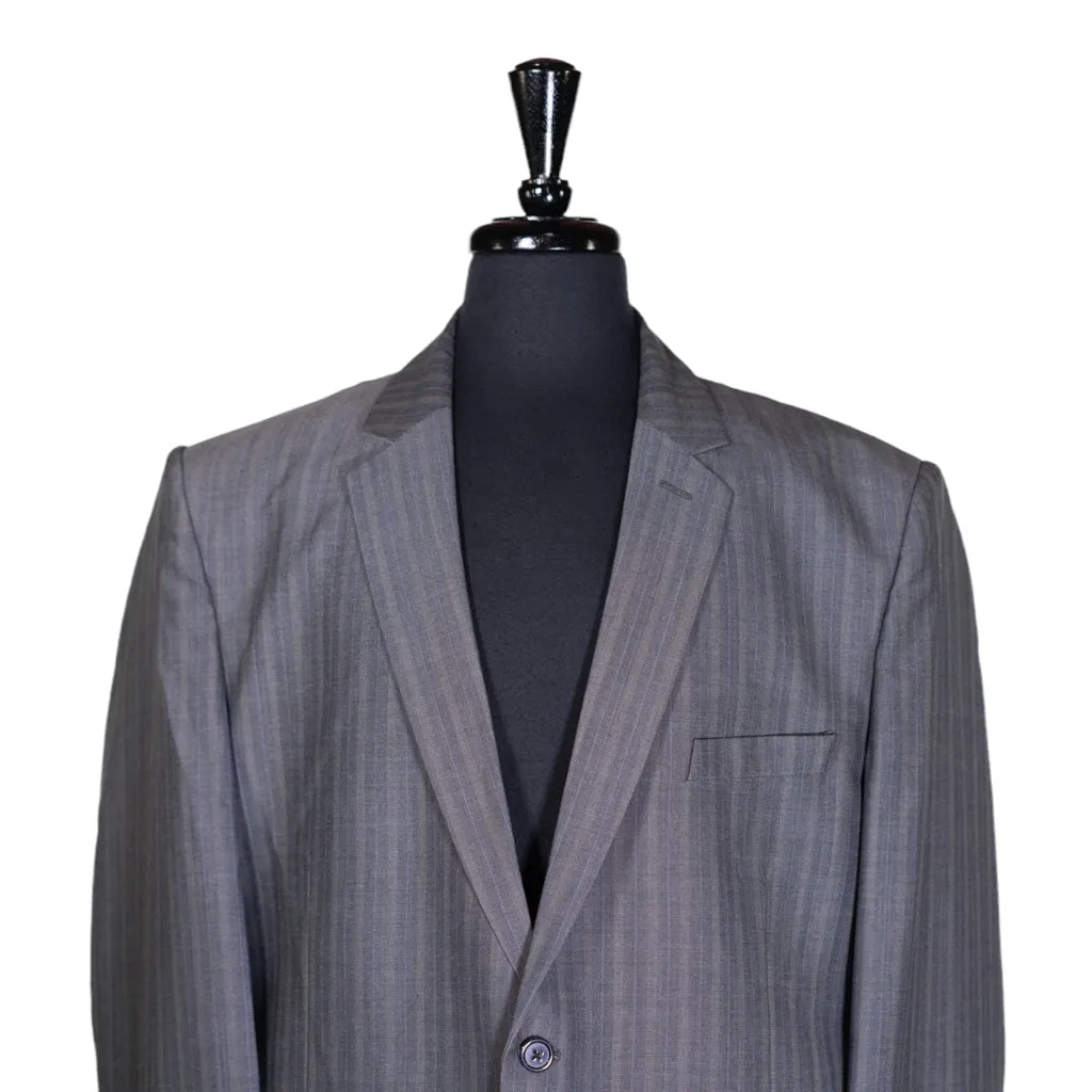 Men's Blazer Gray Blue Striped Wool Jacket Sport Coat (46R)