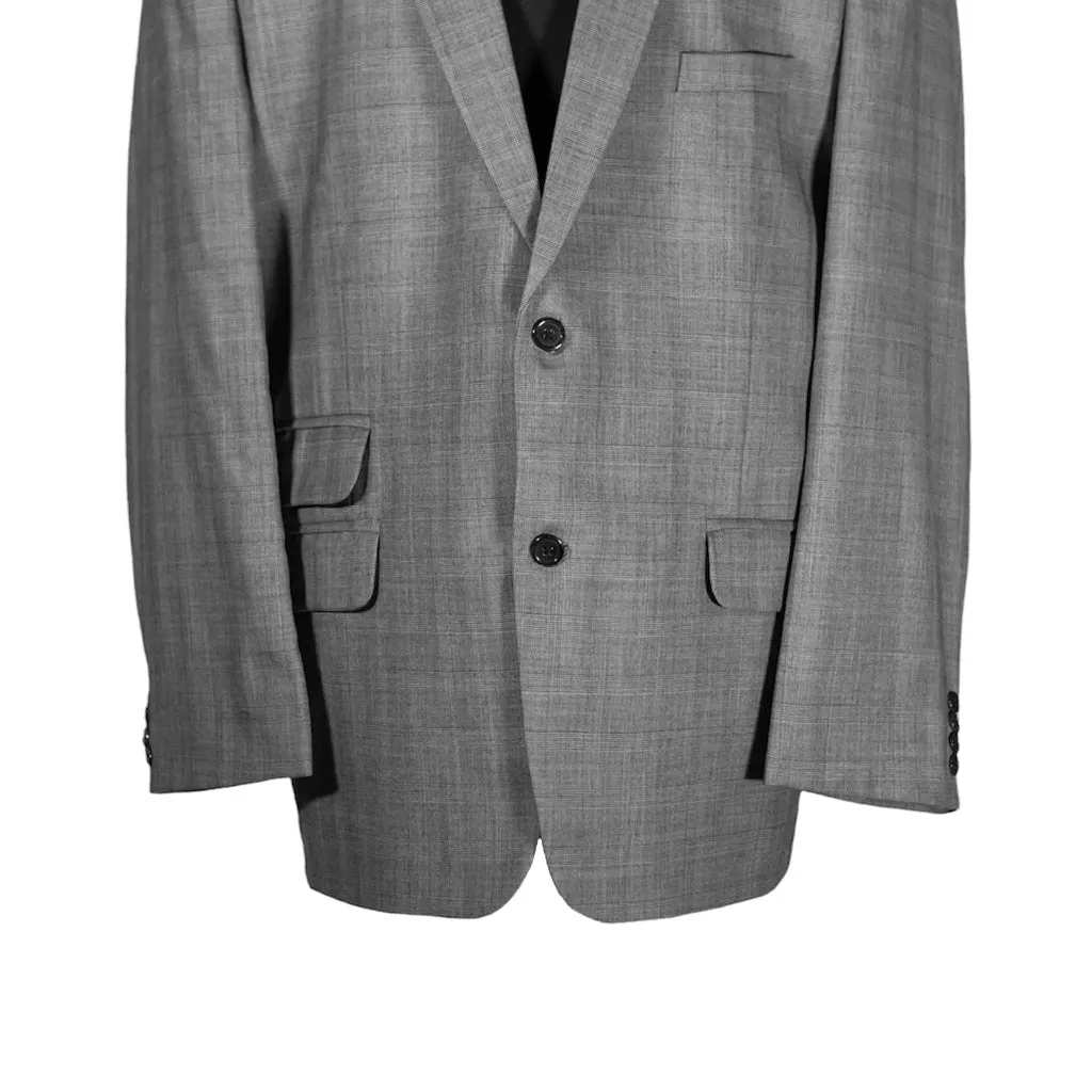 Men's Blazer Gray Plaid Check Wool Jacket Sport Coat (46R)
