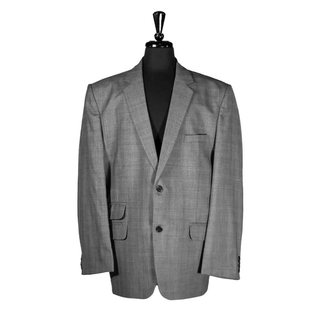 Men's Blazer Gray Plaid Check Wool Jacket Sport Coat (46R)