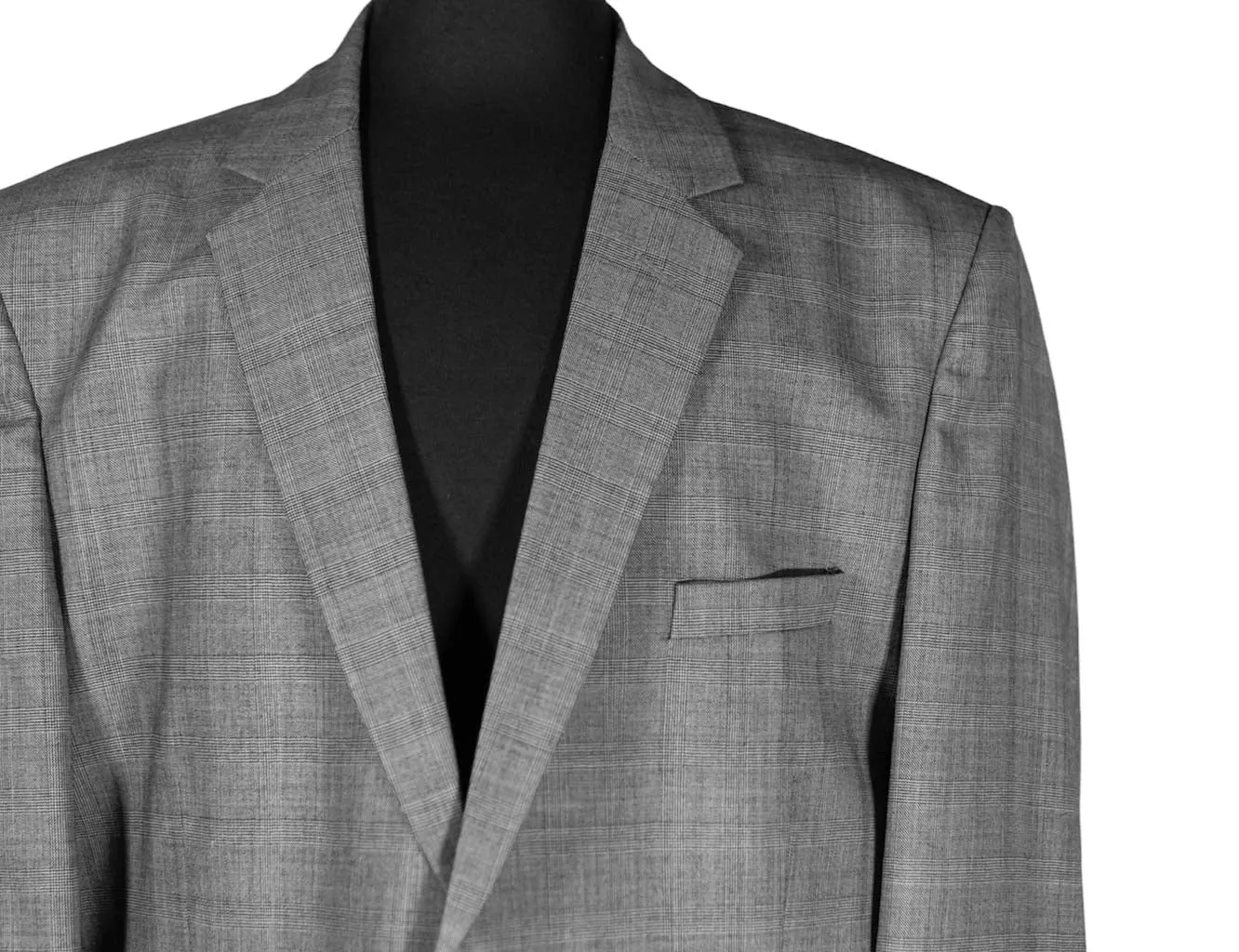 Men's Blazer Gray Plaid Check Wool Jacket Sport Coat (46R)
