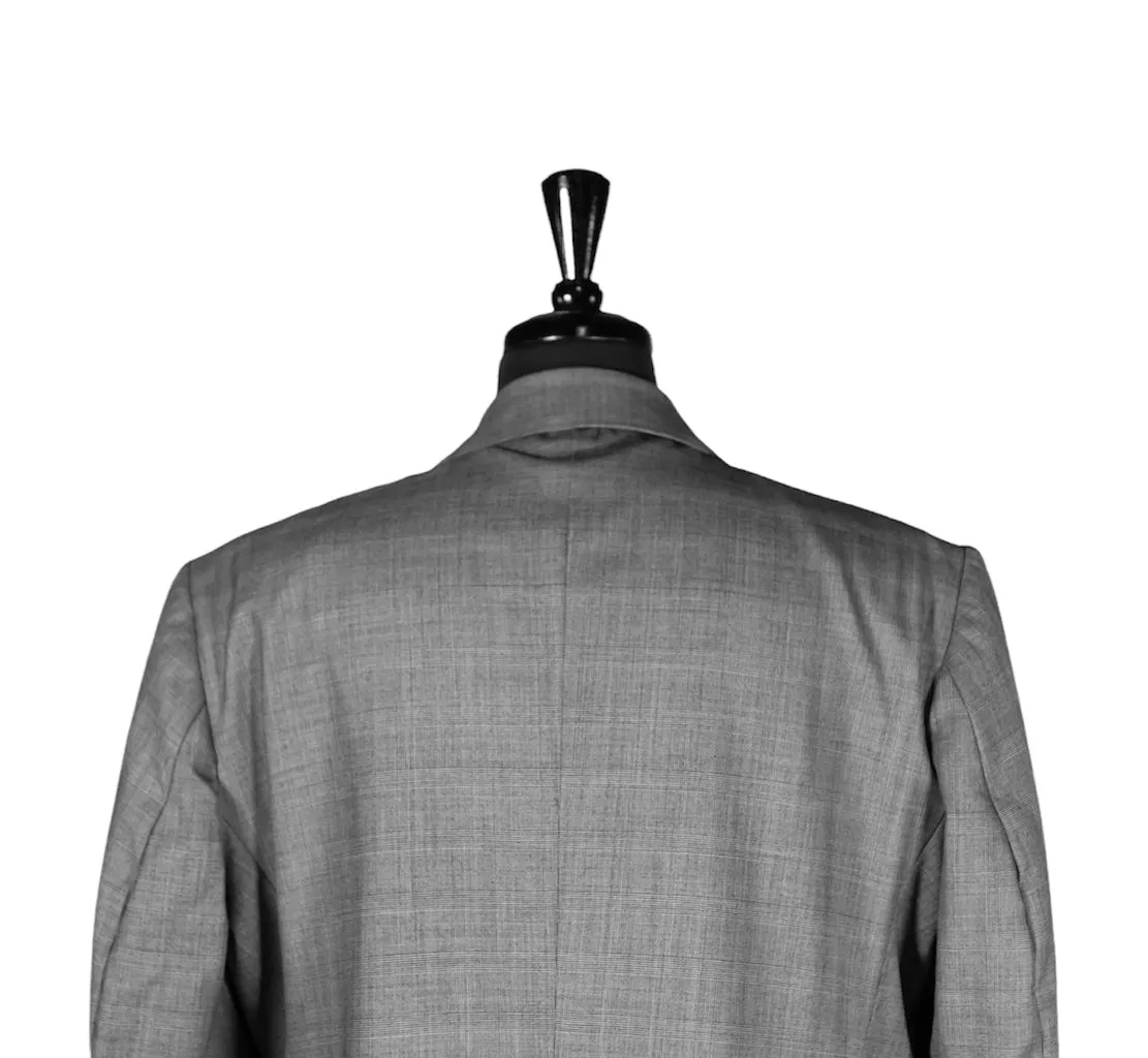 Men's Blazer Gray Plaid Check Wool Jacket Sport Coat (46R)