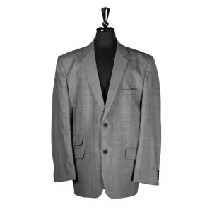 Men's Blazer Gray Plaid Check Wool Jacket Sport Coat (46R)