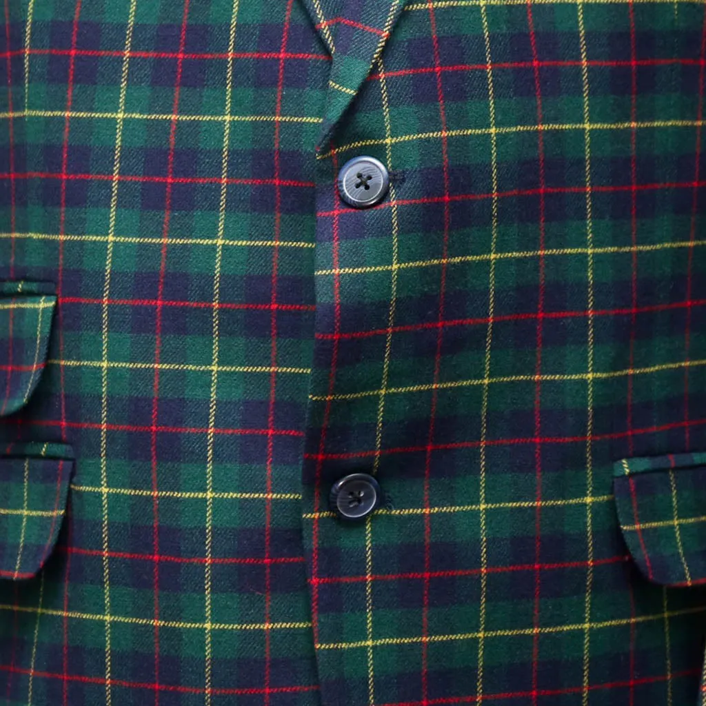 Mens Blazer Green Blue Red Tartan Plaid Check Wool 2 Button Dress Formal Suit Jacket Wedding Sport Coat 46R