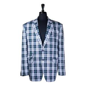 Mens Blazer Green Blue White Plaid Check Wool Dress Formal Suit Jacket Wedding Sport Coat