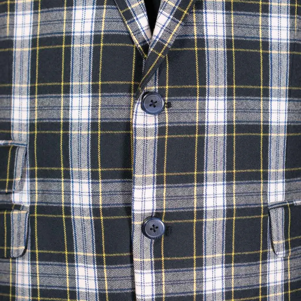 Mens Blazer Green Blue Yellow Plaid Check Wool Dress Formal Suit Jacket Wedding Sport Coat 48R