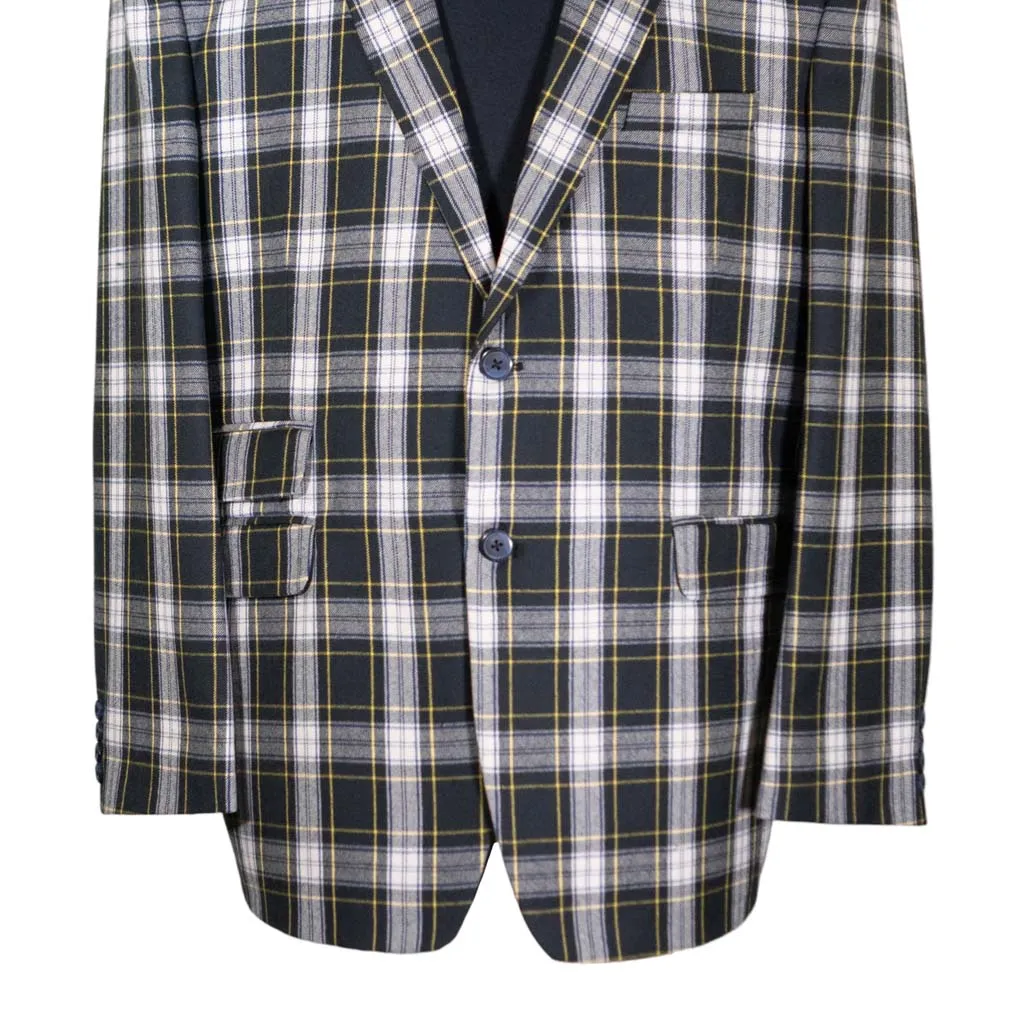 Mens Blazer Green Blue Yellow Plaid Check Wool Dress Formal Suit Jacket Wedding Sport Coat 48R