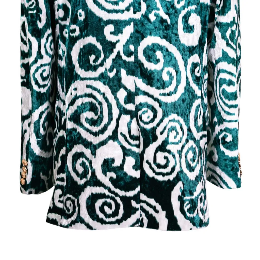 Mens Blazer Green White Abstract Velvet Dress Formal 2 Button Jacket Wedding Sport Coat 42R