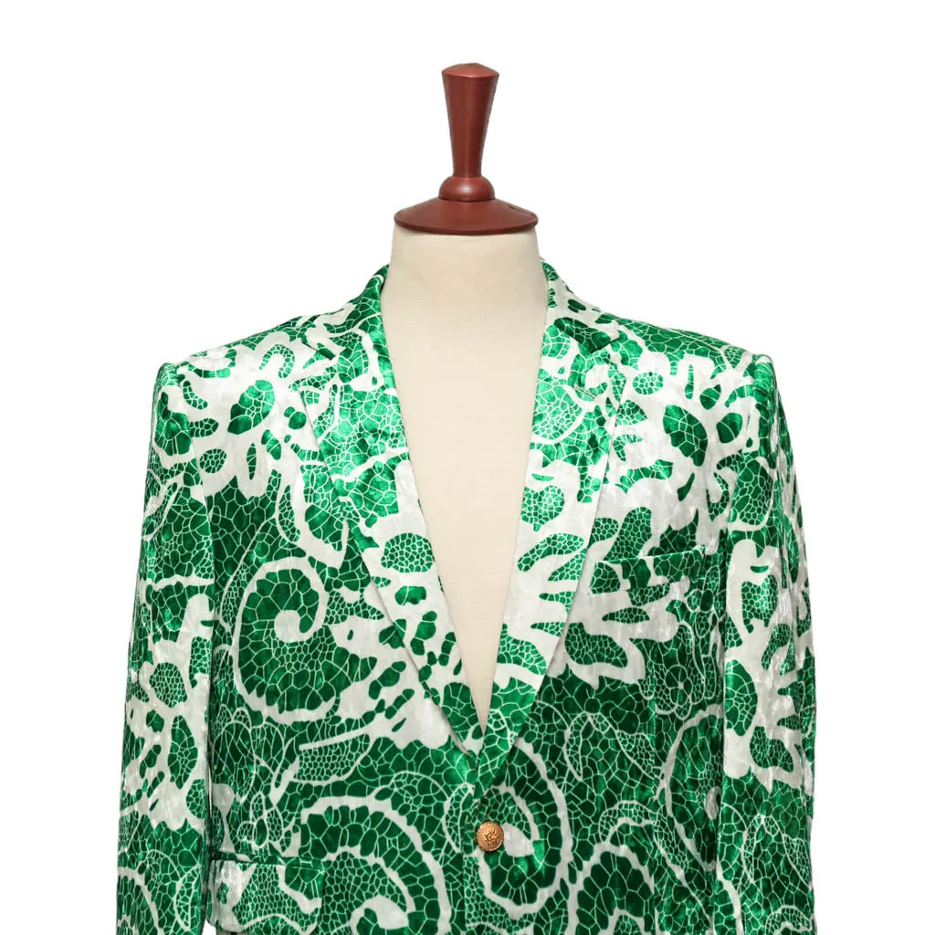 Mens Blazer Green White Floral Abstract Velvet Dress Formal Suit Jacket Wedding Sport Coat 42R