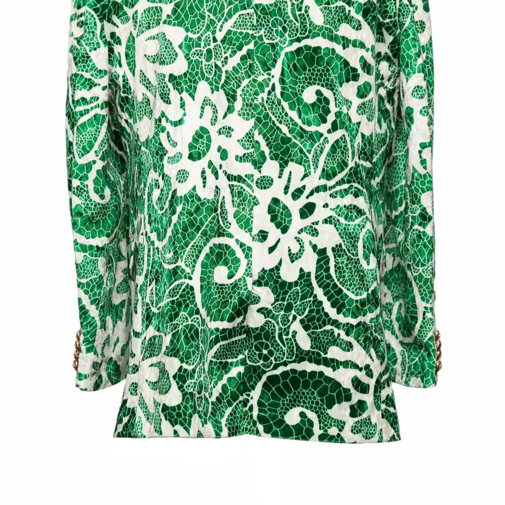 Mens Blazer Green White Floral Abstract Velvet Dress Formal Suit Jacket Wedding Sport Coat 42R