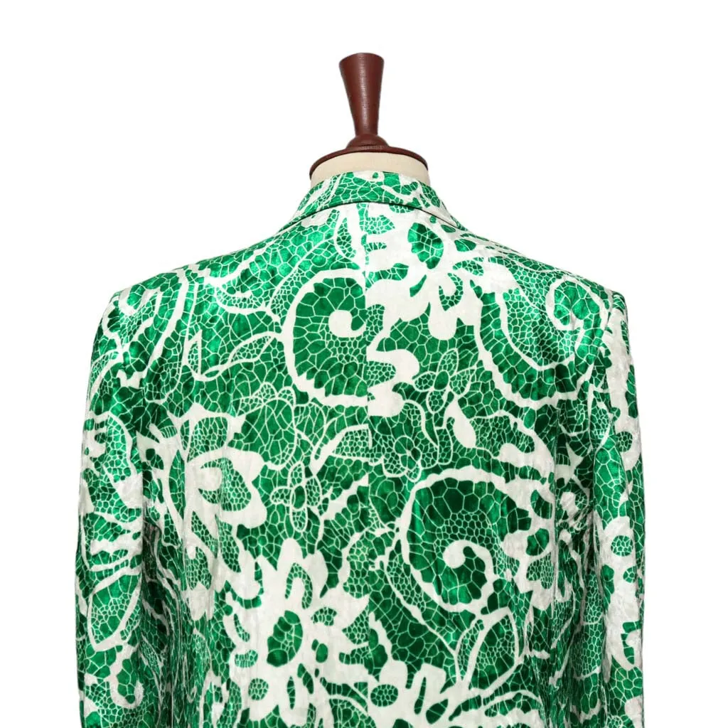 Mens Blazer Green White Floral Abstract Velvet Dress Formal Suit Jacket Wedding Sport Coat 42R