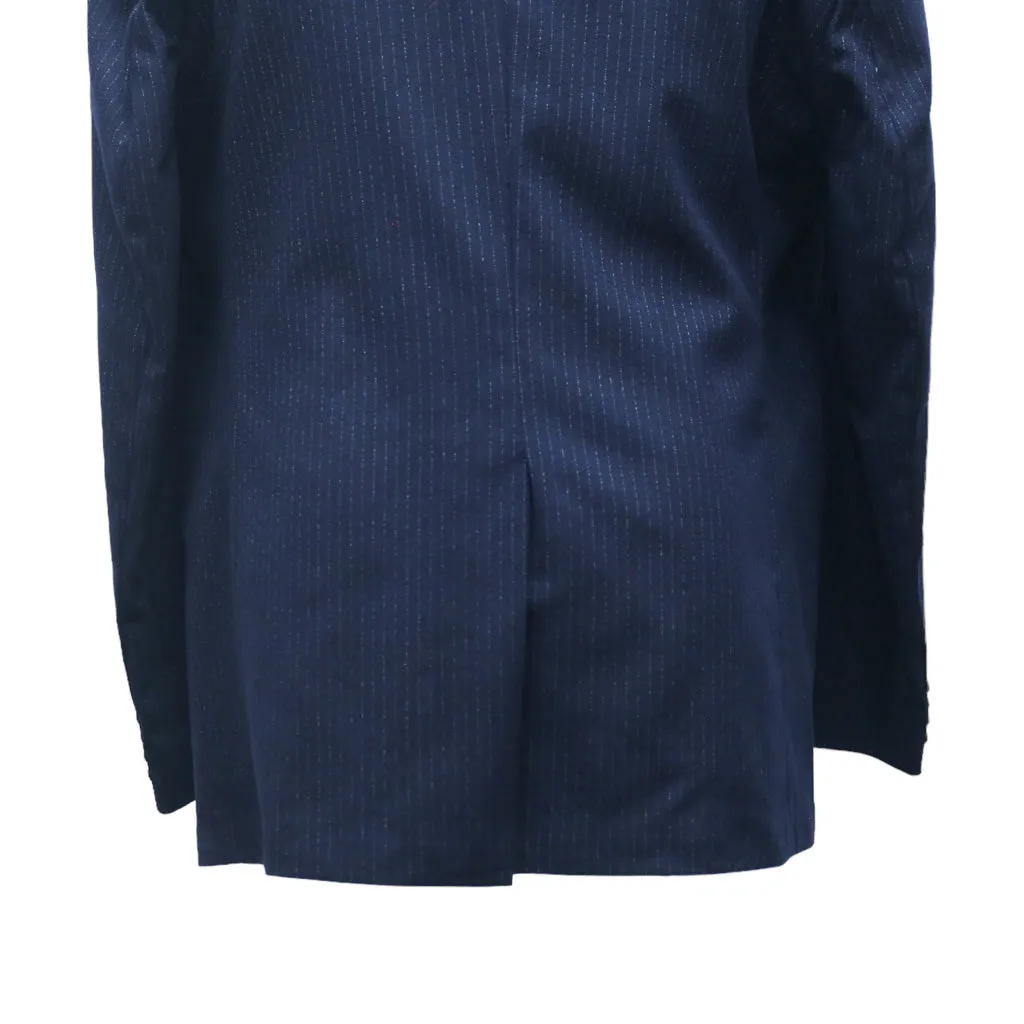 Mens Blazer Navy Blue Striped 100% Wool 2 Button Dress Formal Suit Jacket Wedding Sport Coat 48R