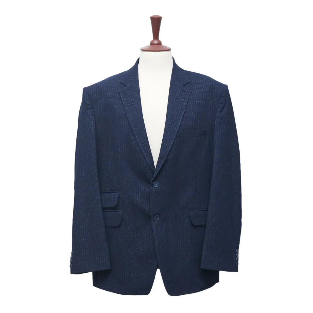 Mens Blazer Navy Blue Striped 100% Wool 2 Button Dress Formal Suit Jacket Wedding Sport Coat 48R