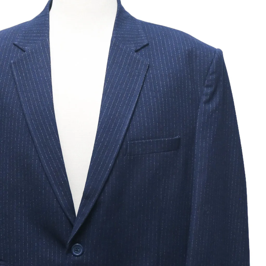 Mens Blazer Navy Blue Striped 100% Wool 2 Button Dress Formal Suit Jacket Wedding Sport Coat 48R
