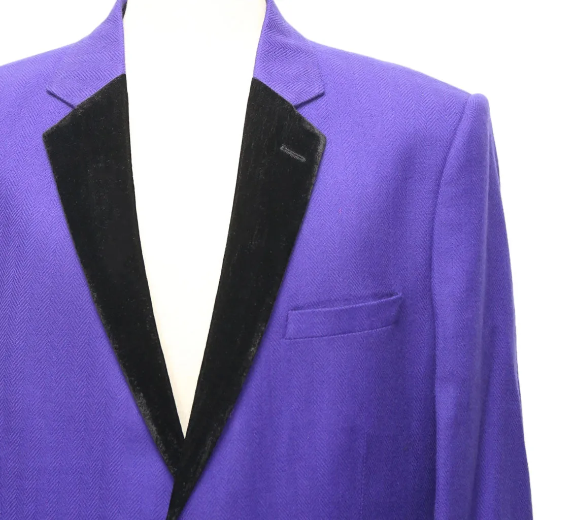 Mens Blazer Purple Black Wool Velvet 2 Button Dress Formal Tuxedo Suit Jacket Wedding Sport Coat 44R