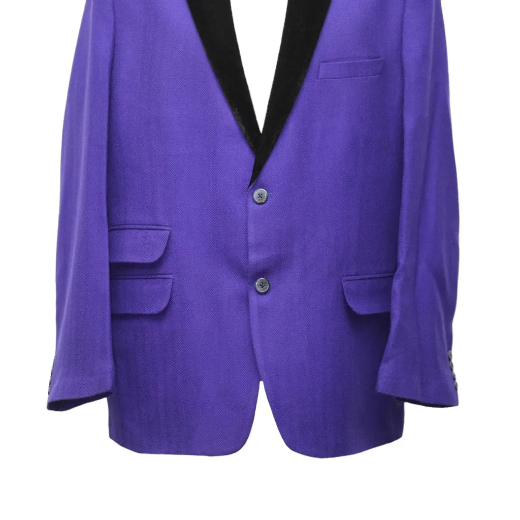 Mens Blazer Purple Black Wool Velvet 2 Button Dress Formal Tuxedo Suit Jacket Wedding Sport Coat 44R
