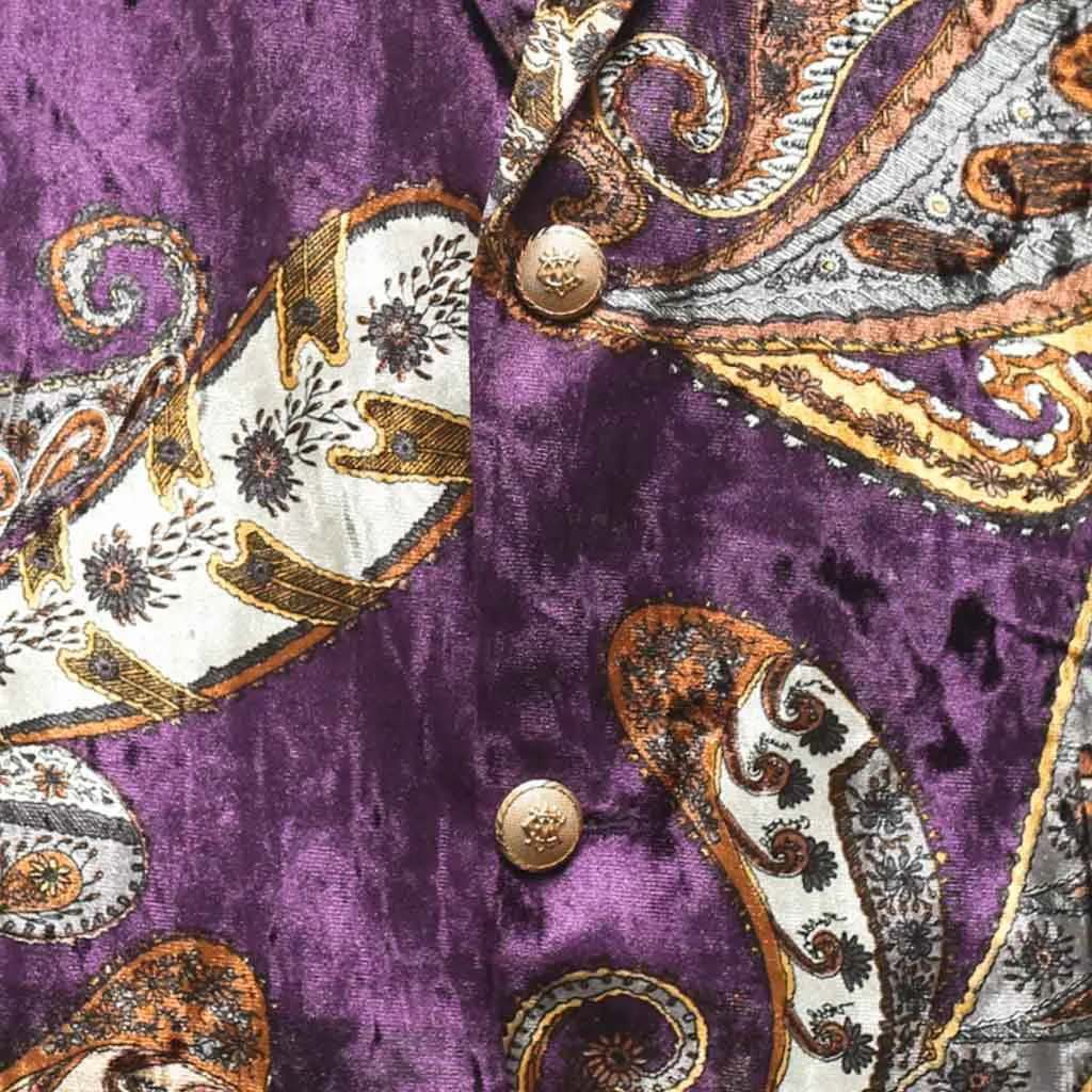 Mens Blazer Purple Paisley Velvet Designer Dress Formal Suit Jacket Wedding Sport Coat 46R