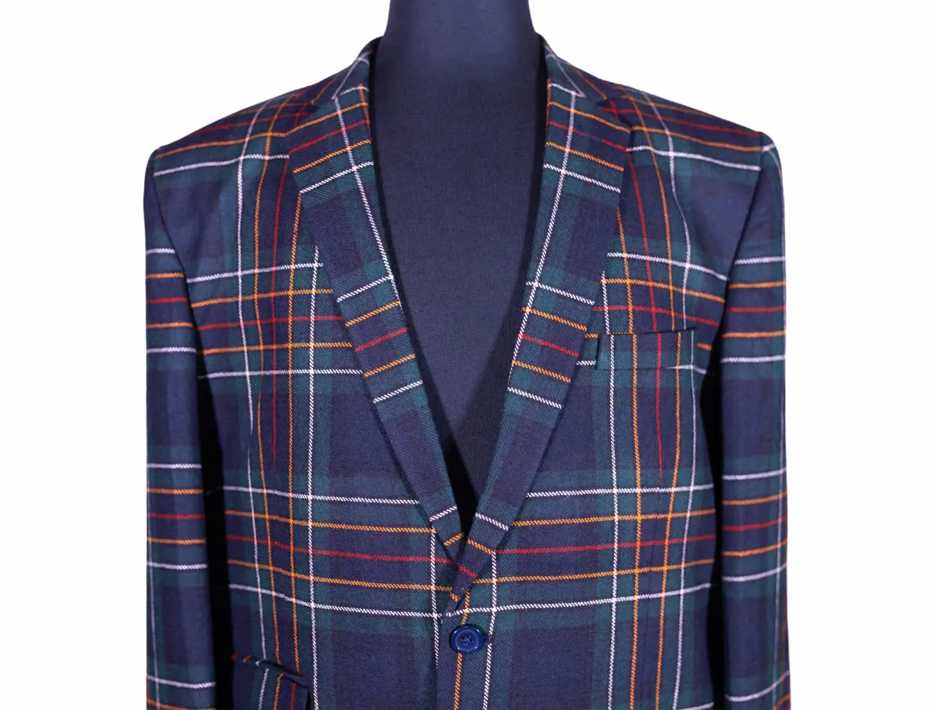 Men's Blue Tartan Plaid Wool Blazer (42R)