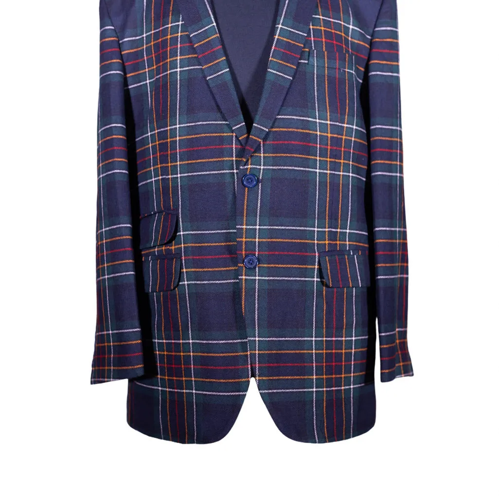 Men's Blue Tartan Plaid Wool Blazer (42R)