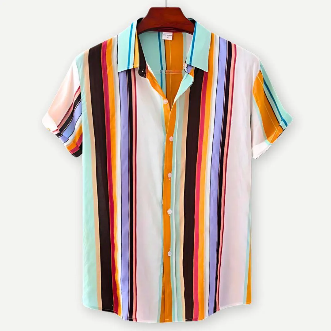 Men’s Casual Striped Linen Short Sleeve Beach Shirt
