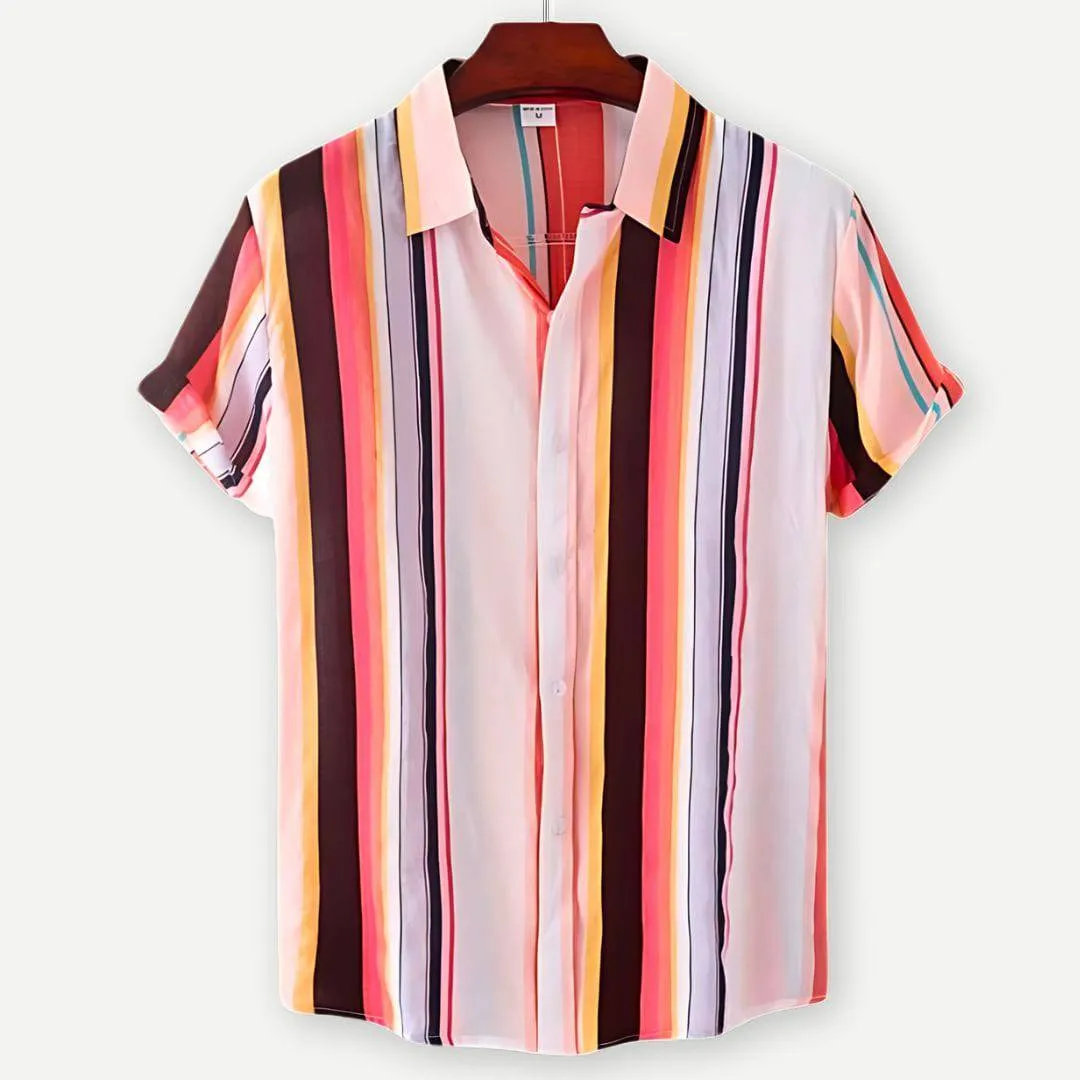 Men’s Casual Striped Linen Short Sleeve Beach Shirt