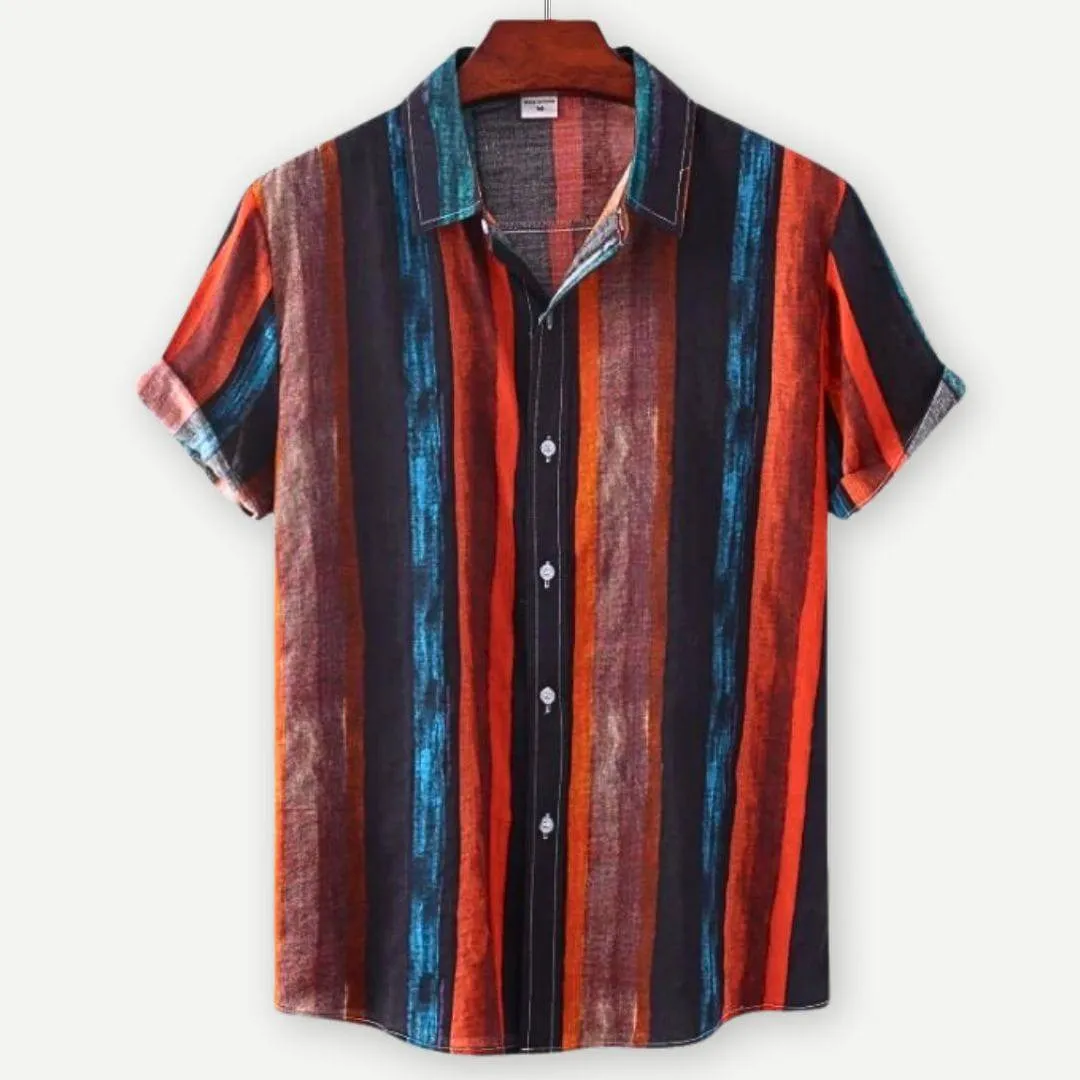 Men’s Casual Striped Linen Short Sleeve Beach Shirt