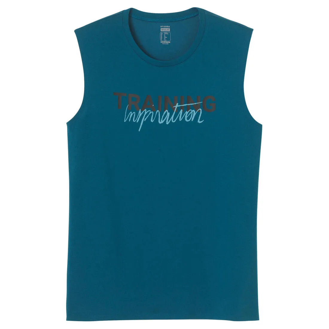 Men's Crew Neck Straight-Cut Cotton Fitness Tank Top 500 - Yellow With Motif
