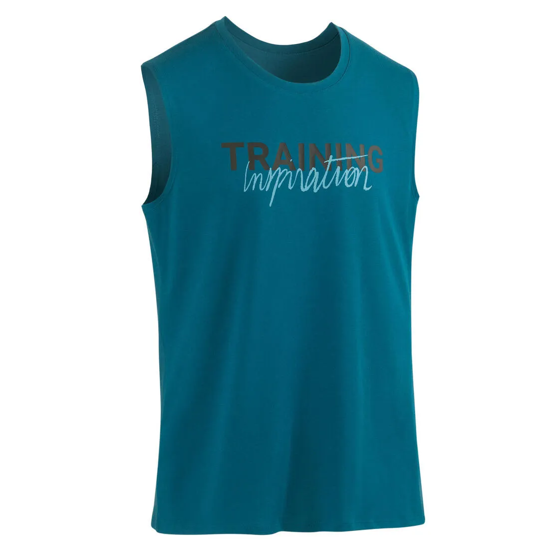 Men's Crew Neck Straight-Cut Cotton Fitness Tank Top 500 - Yellow With Motif