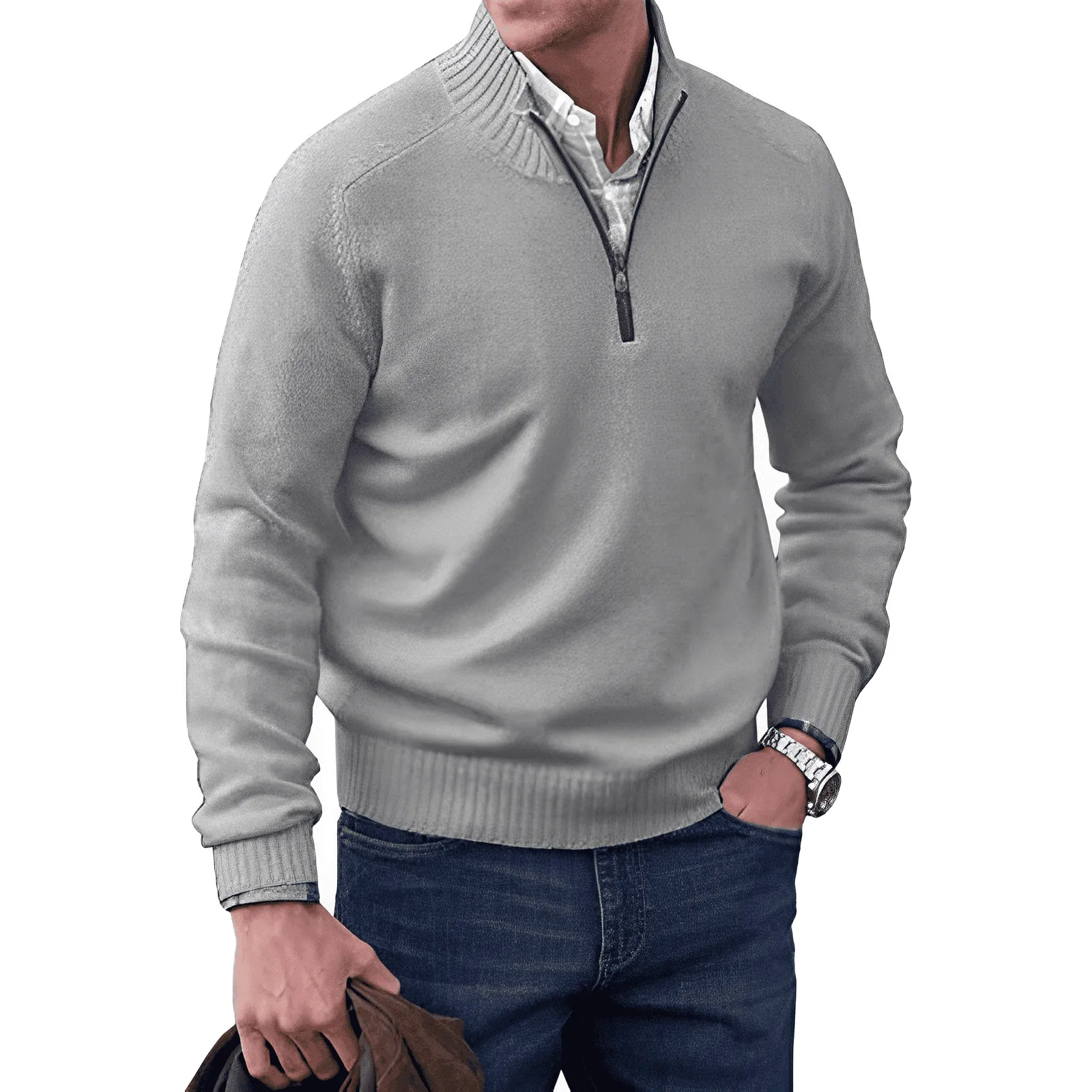 Men’s Elegant Zip-Up Casual Sweater