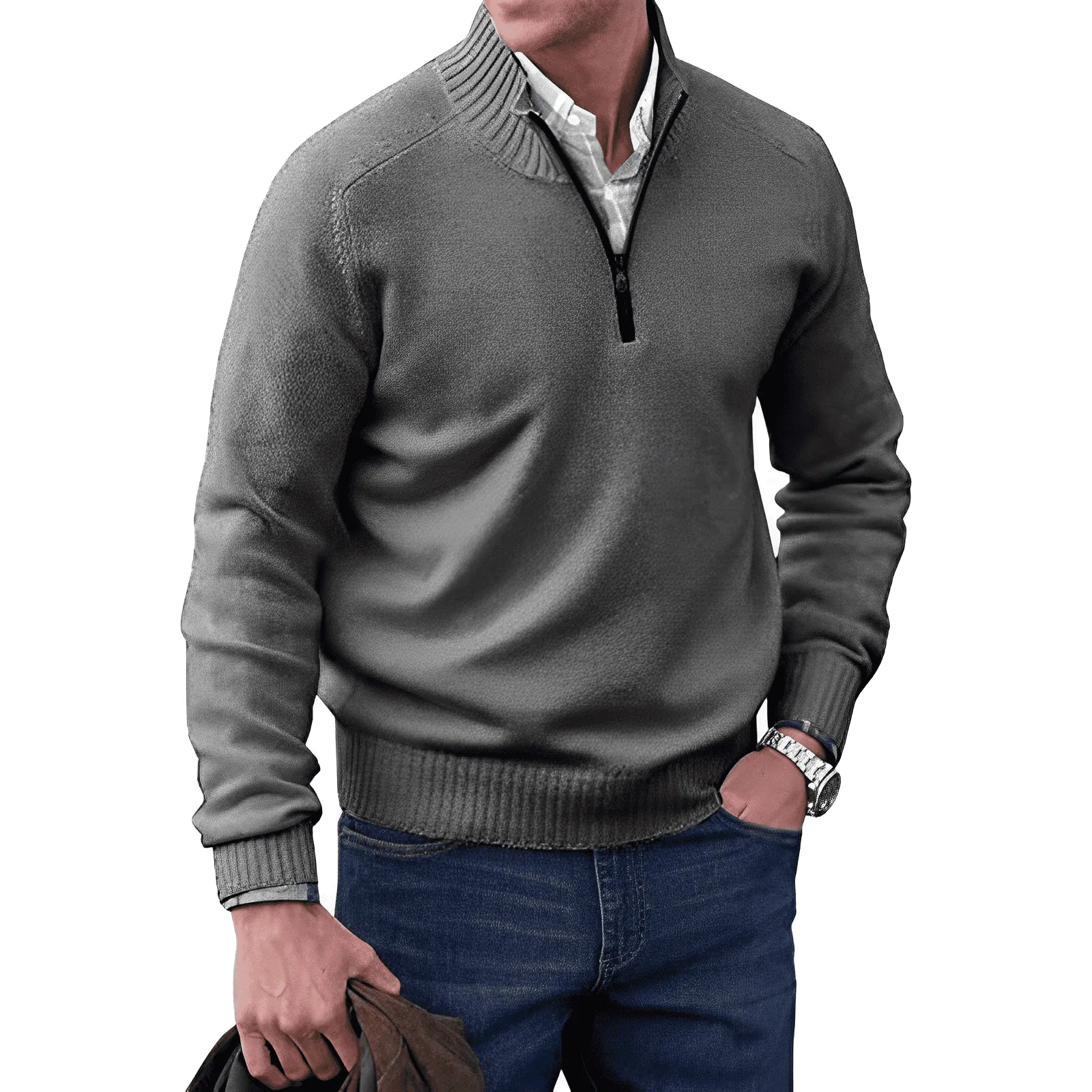 Men’s Elegant Zip-Up Casual Sweater