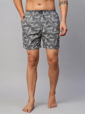 Men's Grey, 100% Cotton, Printed, Regular Fit, Inner Elastic, Mid-Rise, Boxers