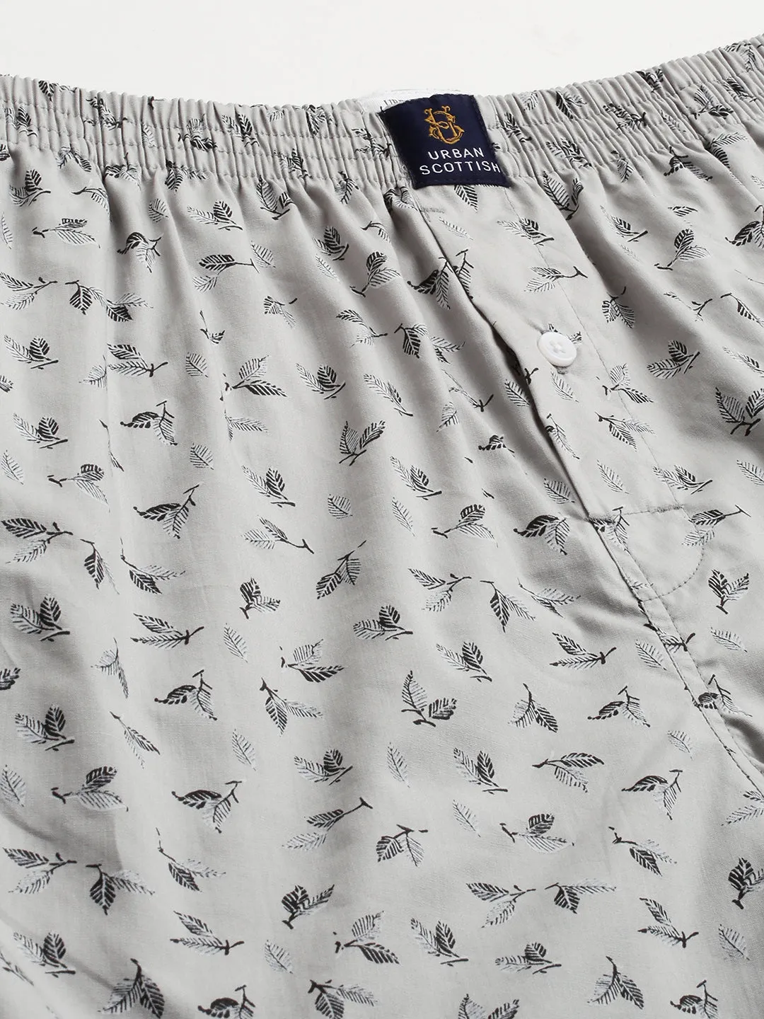 Men's Grey, 100% Cotton, Printed, Regular Fit, Inner Elastic, Mid-Rise, Boxers