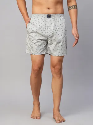 Men's Grey, 100% Cotton, Printed, Regular Fit, Inner Elastic, Mid-Rise, Boxers