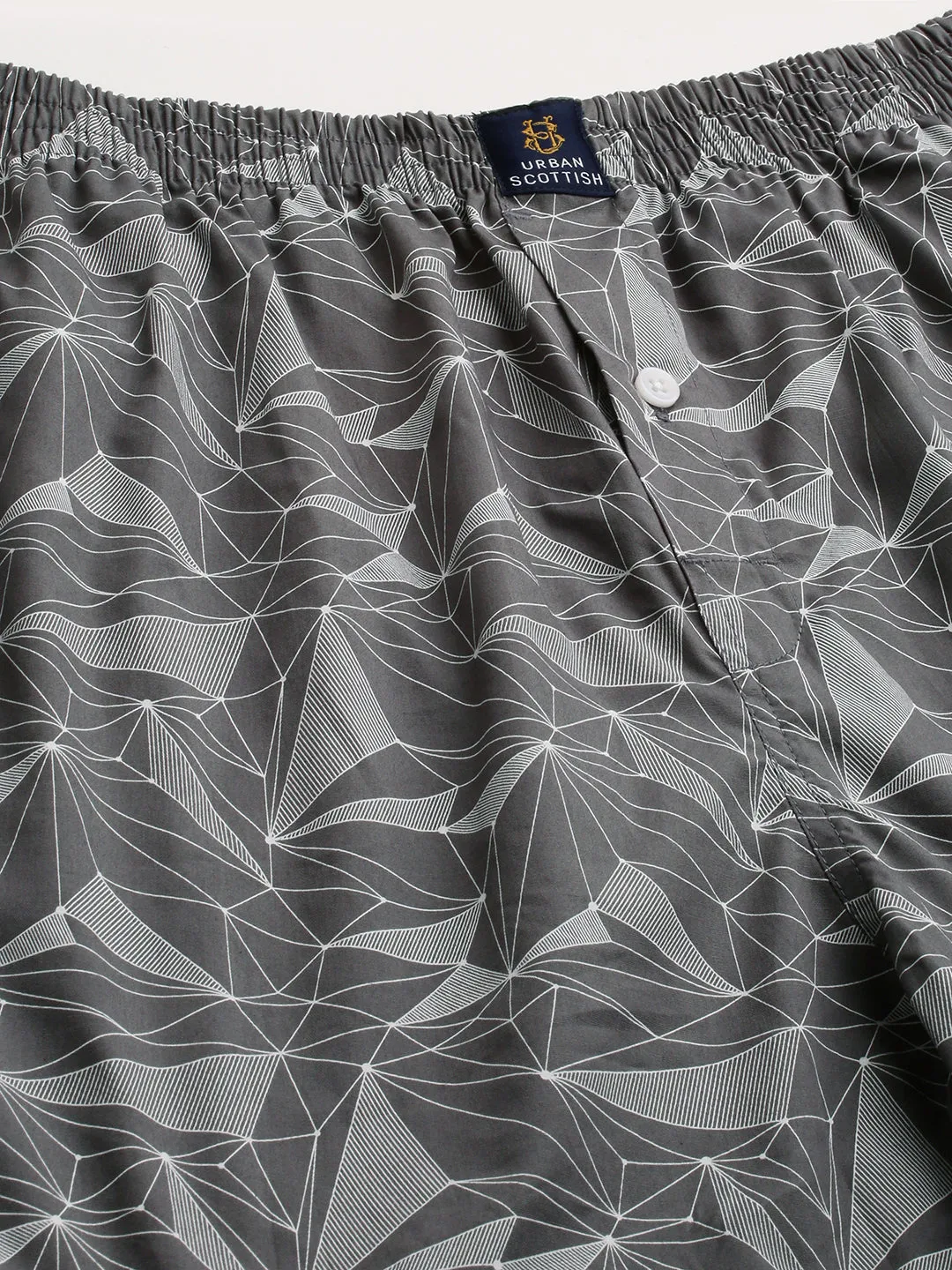 Men's Grey, 100% Cotton, Printed, Regular Fit, Inner Elastic, Mid-Rise, Boxers