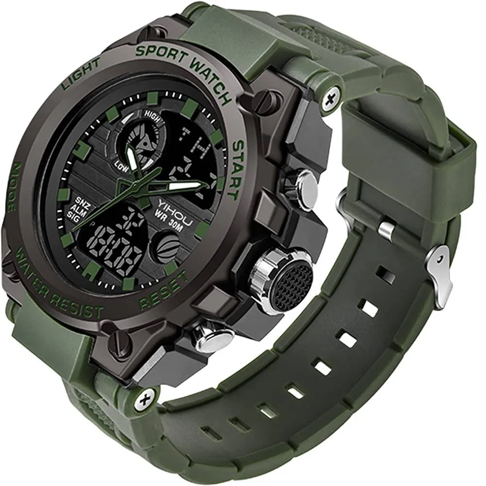 Men's Military Watch Outdoor Sports Electronic Watch Tactical Army Wristwatch LED Stopwatch Waterproof Digital Analog Watches | Multiple Colors